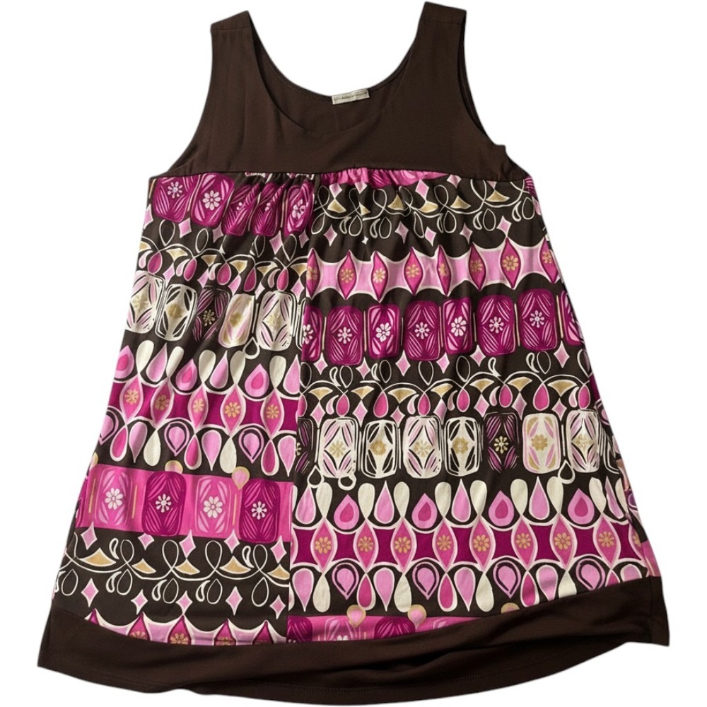 Los Angeles Woman Mini Dress Womens Large Pink Brown Good Geometric Floral Print